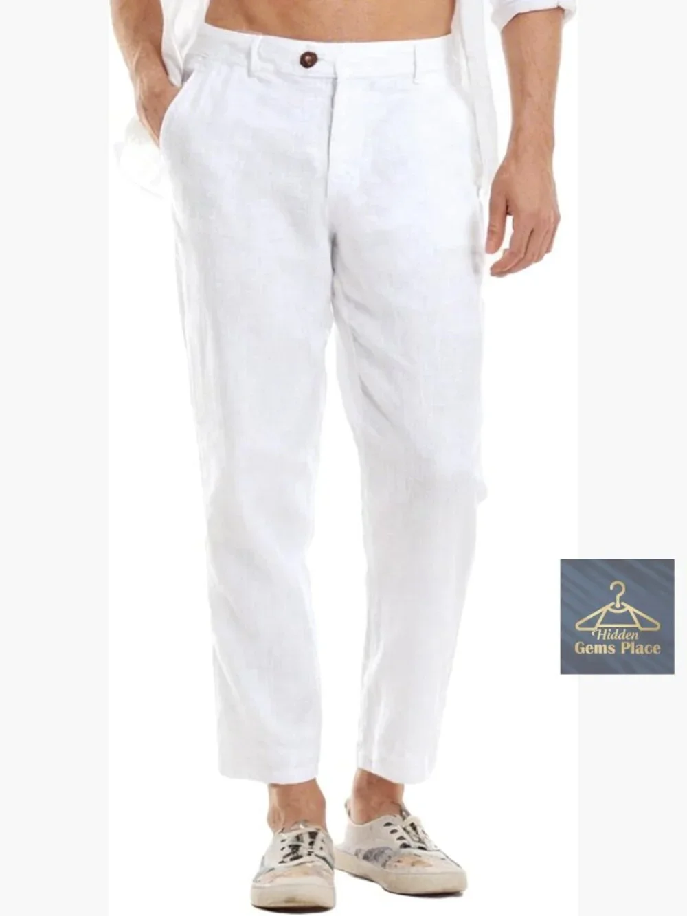 Men's 100% Linen Pants Smart Casual Summer Trousers with Pockets